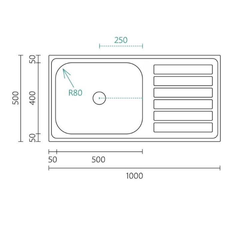 Banka Centurio 100-50 nerjaveče jeklo pomivalno korito za vgradnjo 100 x 50 cm z odkapnim delom 1208970030