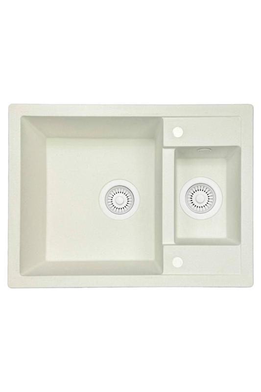 GraniteMy Smart extra plitka 1,5 granitna nadgradna bela pomivalna korita 58x44cm z belim čepom in pokrovom 1208970052.