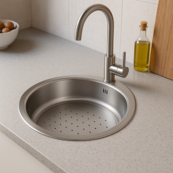 Banka P18380 Nerjaveče jeklo Okrogel plitvi pomivalni koritec z odkapnim koritom 45 cm Nadgradnja in podgradnja 1208970057