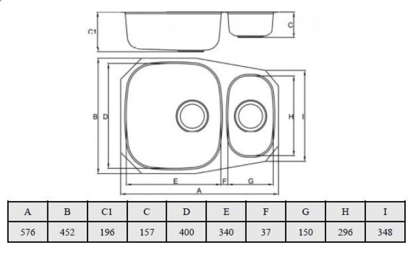 Banka Alaska RVS 1.5 Podstavni pomivalni korit 524 x 400 mm 1208970064