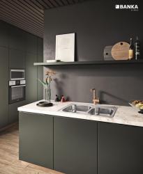 Prinses RVS dubbele spoelbak opbouw 84x56 cm met kraangat Bank 1208970066