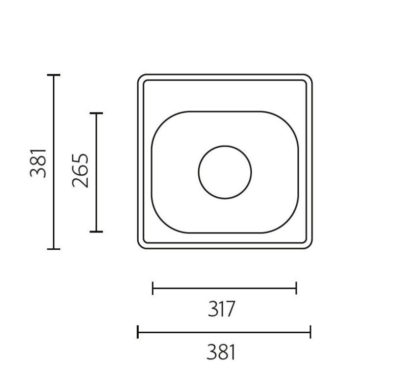 Banka Detroit RVS Pomivalno korito 381 x 381 mm Nadgradnja z luknjo za pipo 1208970074