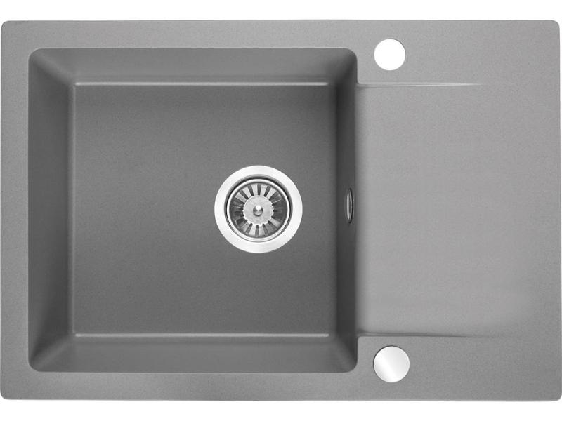 Aquadesign Kensley Set - Granitno Nadgradno Pomivalno Korito Sivo z majhnim Odcejalnim Delom in Kuhinjsko Pipo, 65 x 44 cm 1208970086