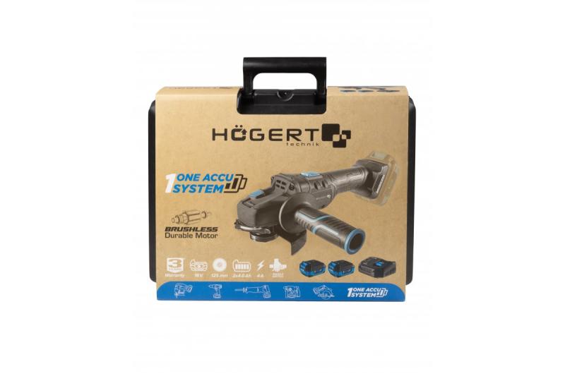 HÖGERT Brezžični kotni brusilnik s pedalnim stikalom, 125MM, 18V, set z baterijo, polnilnikom, dodatki