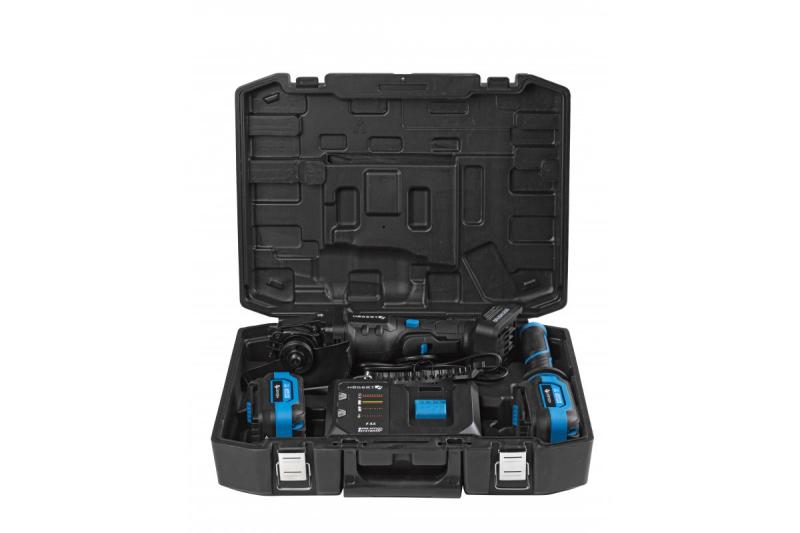 HÖGERT Akumulatorski kotni brusilnik s stikalo na ročici, 125MM, 18V - Set (baterija, polnilec, dodatki)