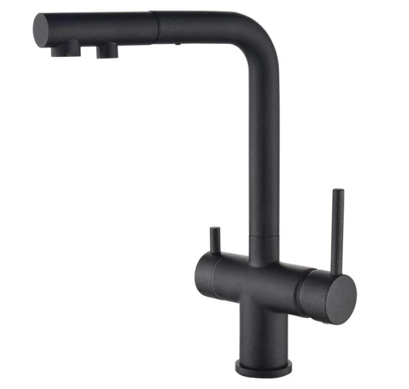 Ausmann Ellington 3-potna kuhinjska armatura z izvlečno prho in filtrirano vodo – Antracit - 1208970495