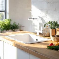 Ausmann Ellington 3-smerna kuhinjska armatura z izvlečno cevjo in filtrirano vodo – Bela - 1208970496