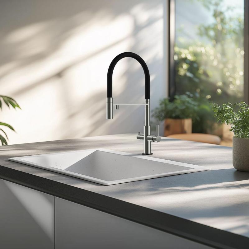 Ausmann Claridge 3-smerna kuhinjska armatura s fleksibilnim izlivom in filtrirano vodo – siva - 1208970502