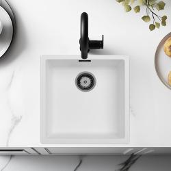 Witte wasbak 40x40 cm voor onderbouw, opbouw en vlakbouw met Gun Metal plug 1208970534