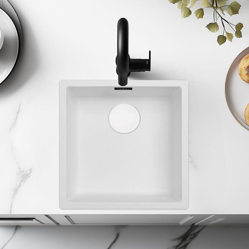 Wit umivalnik 40x40 cm za podgradnjo, nadgradnjo in vgradnjo z belim čepom 1208970536