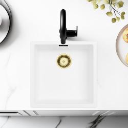 Beli Pomivalno Korito 40x40 cm Podgradnja, Nadgradnja in Ravna Vgradnja z Zlatim Čepom 1208970537