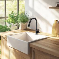 Ausmann keramični Panor Shade keramično belo Butler korito - vgradno in polvgradno 630 x 597 mm s polico za pipo in nerjavečim jeklenim čepom 1208970560