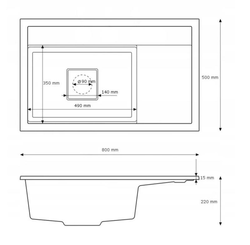 Graniteland Seta Granitni Črni Pomivalno korito nadgradnja 80x50 cm 1208970624