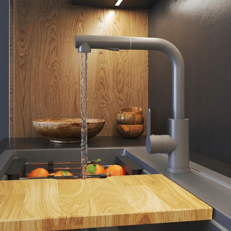 Graniteland Celeste Kuhinjska Armatura Siva z Izvlečno Izlivno Cevjo in Dvostransko Funkcijo Ročne Prhe 1208970663