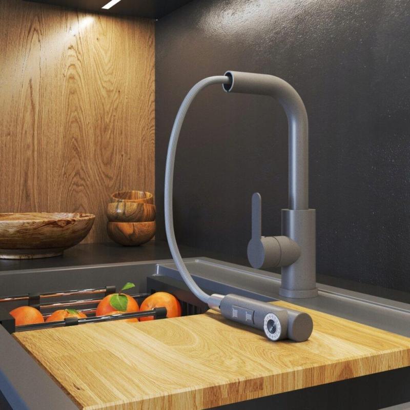 Graniteland Celeste Kuhinjska Armatura Siva z Izvlečno Izlivno Cevjo in Dvostransko Funkcijo Ročne Prhe 1208970663