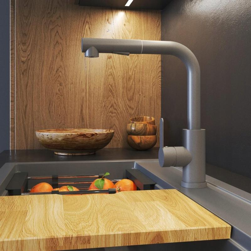 Graniteland Celeste Kuhinjska Armatura Siva z Izvlečno Izlivno Cevjo in Dvostransko Funkcijo Ročne Prhe 1208970663