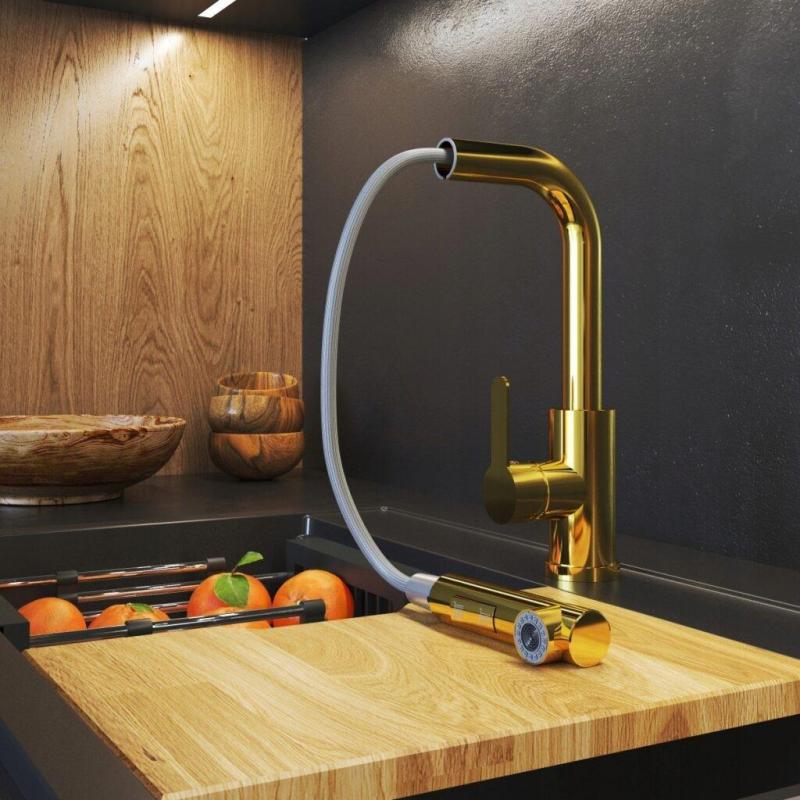 Graniteland Celeste Kuhinjska Armatura Zlata z Izvlečno Izlivno Pipo in Ročno Prho z Dvojno Funkcijo 1208970664