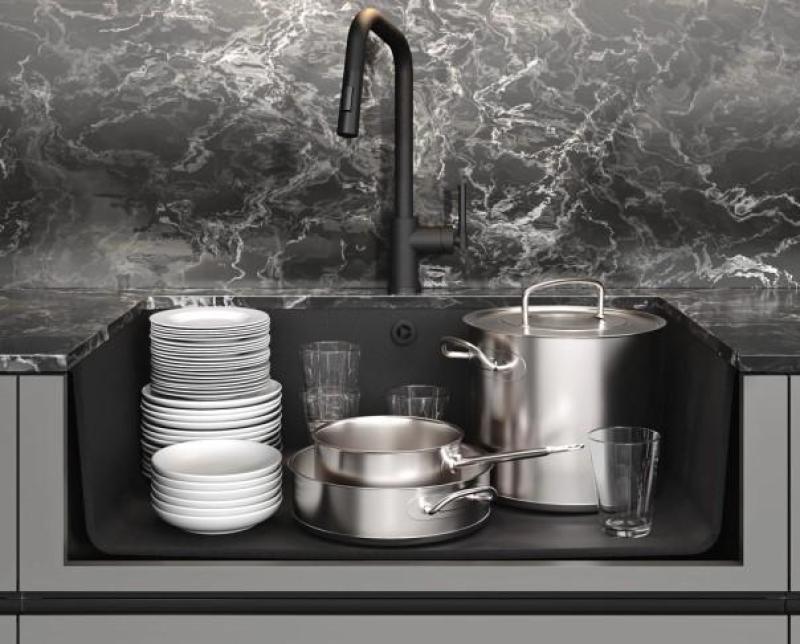 AquaGranite Modulo R19 velika granitna črna pomivalno korito 76x43 cm za vgradnjo in nadgradnjo z inox čepom 1208970688