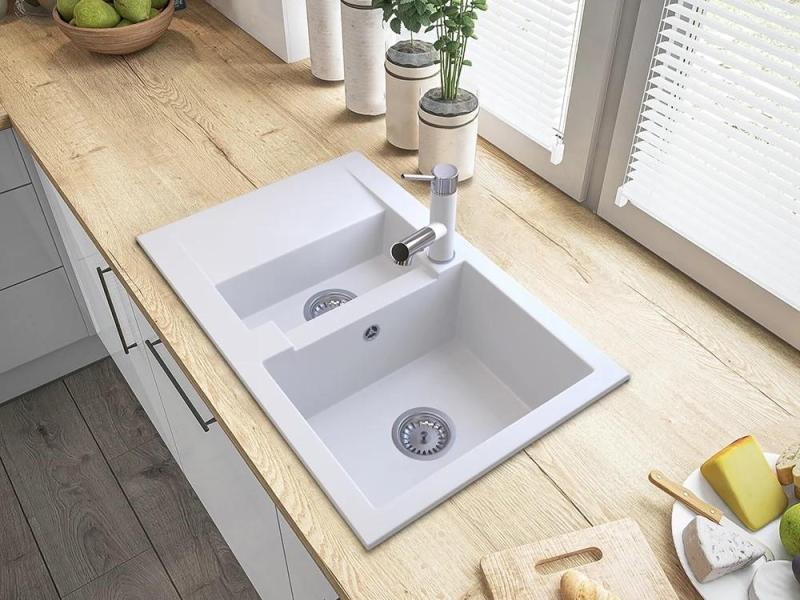 Graniteland Ceres Kuhinjska Armatura Bela z Izvlečno Izlivko in Dvojno-Funkcijsko Ročno Prho 1208970709