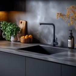 Črni Komplet Umivalnika 50x40cm z Črno Kuhinjsko Pipo 1208970765