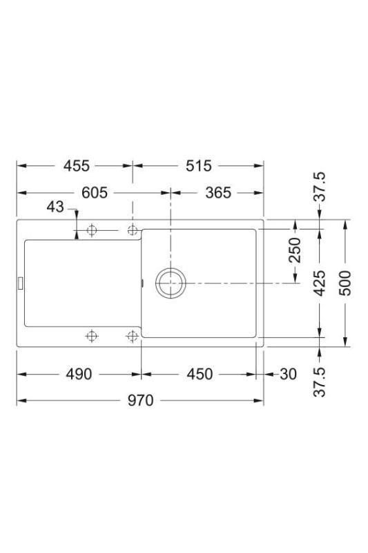 Franke Maris MRG 611-97 Fragranite Mat Črna Pomivalno Korito 97 x 50 cm Nadgradnja z Odcejevalnim Delom 114.0628.967