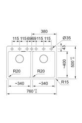 Franke Maris MRG 620 TL Fragranite Mat Črna Dvojno Pomivalno Korito 76 x 50 cm Vgradnja z Luknjo za Pipo 114.0668.738