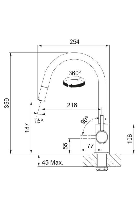 Franke Lina Kuhinjska Mešalna Pipa Krom z Izvlečno Ročno Prho 115.0693.229