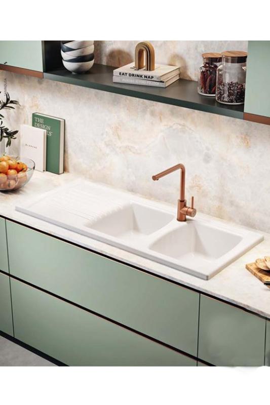 Ausmann Ceramic Crest Dvojno Keramično Belo Korito z Odcejevalnikom 1205 x 500 mm 1208971132