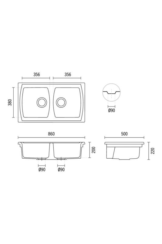 Ausmann Ceramic Crest Dvojno Keramično Belo Korito 860 x 500 mm 1208971133