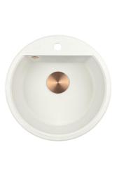 GraniteMy Bremen okroglo granitno korito 43 cm bela nadgradnja in podgradnja z luknjo za pipo z bakrenim čepom 1208971222
