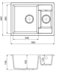 GraniteMy Smart dodatno plitko 1,5 granitno nadgradno belo korito 58x44cm z gun metal čepom1208971225
