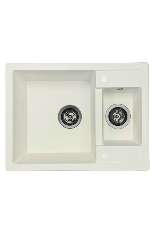 GraniteMy Smart dodatno plitko 1,5 granitno nadgradno belo korito 58x44cm z gun metal čepom1208971225