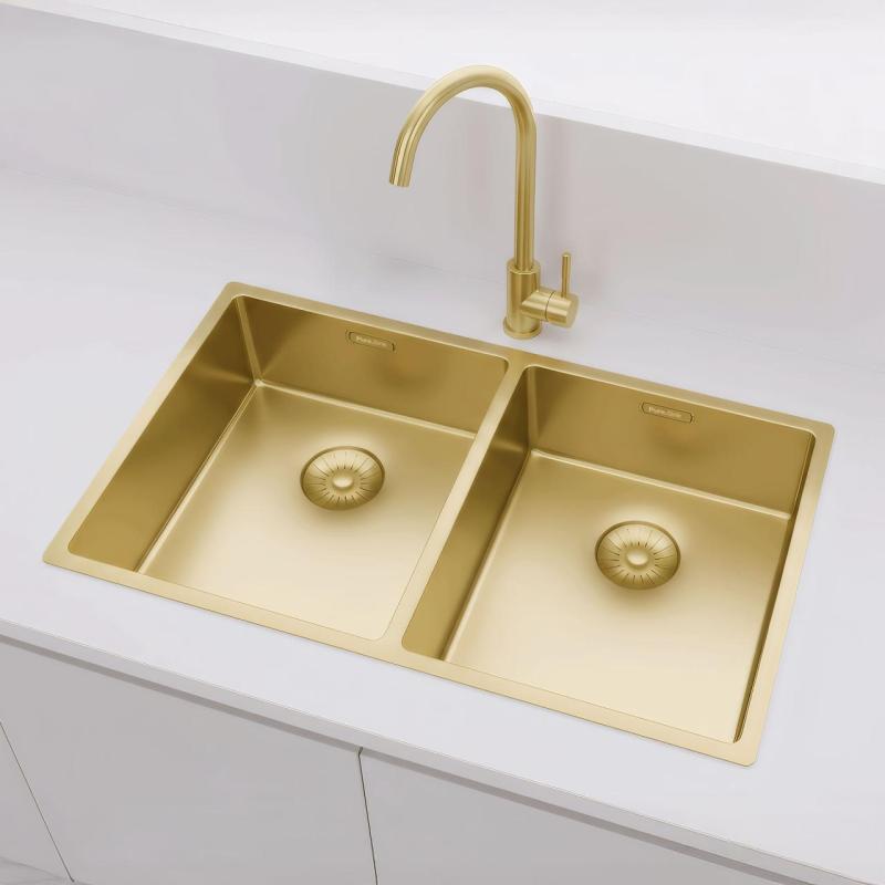 Pure.Sink Prestige Dvojno zlato umivalnik 70x40 cm 10mm radij podgradnja, ravna gradnja in nadgradnja PPG343440-60
