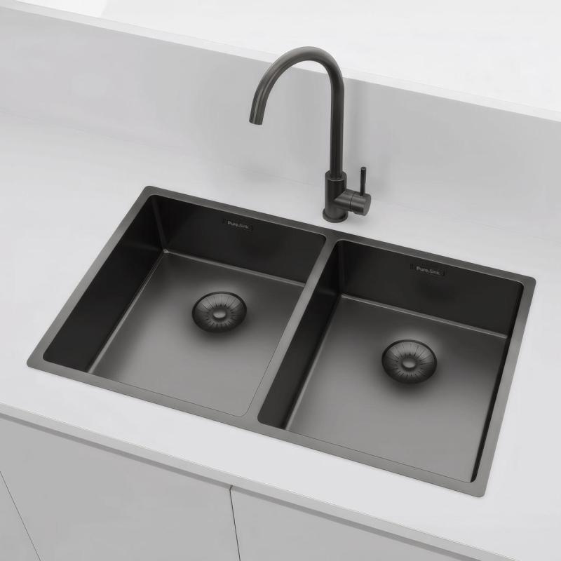 Pure.Sink Prestige Dvojno Gun metal umivalnik 70x40 cm 10mm radij podgradnja, vgradnja in nadgradnja PPG343440-61