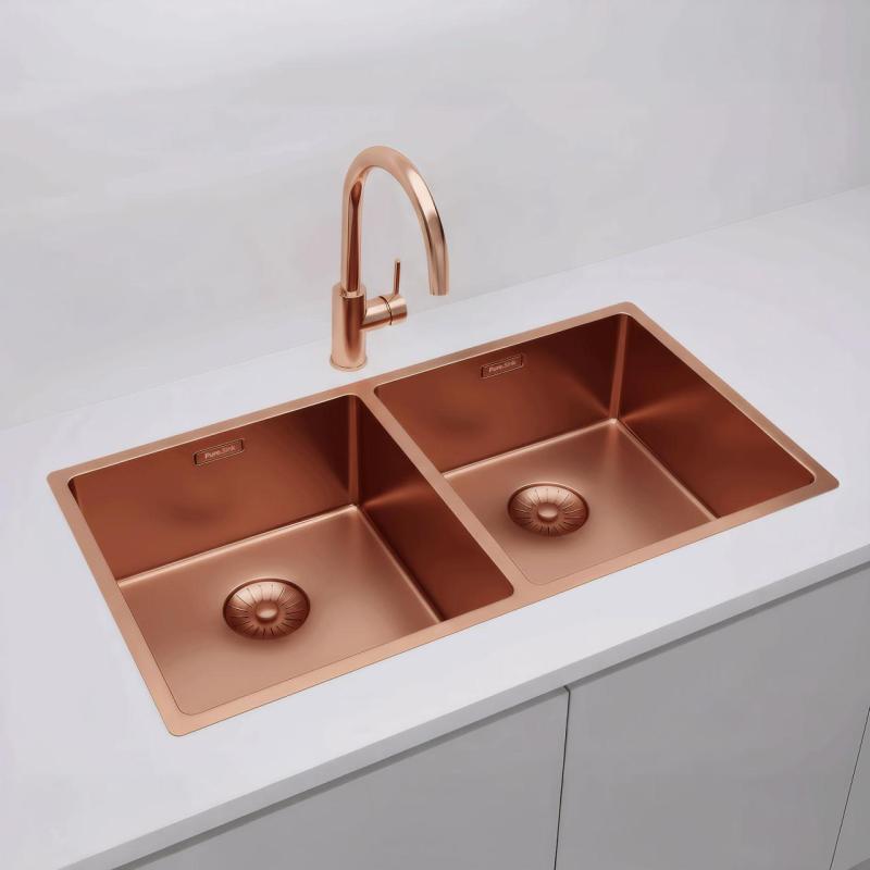 Pure.Sink Prestige Dvojno bakreno korito 82x40 cm 10mm polmer podgradnje, ravne gradnje in nadgradnje PPG404040-62