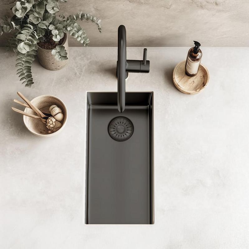 Pure.Sink Exclusivo Gun metal majhno korito 18x40 cm 10mm polmer podgradnja, ravna gradnja in nadgradnja PEX1840-61