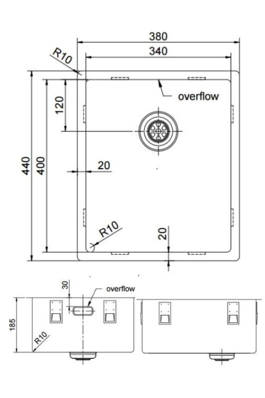 Pure.Sink Exclusivo RVS umivalnik 34x40 cm 10mm radij podgradnja, ravna gradnja in nadgradnja PEX3440-02