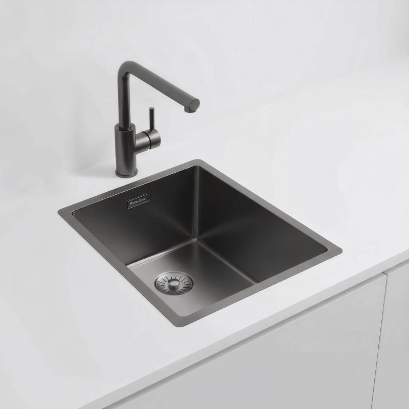 Pure.Sink Exclusivo Gun metal umivalnik 34x40 cm 10mm radij podgradnja, ravna gradnja in nadgradnja PEX3440-61