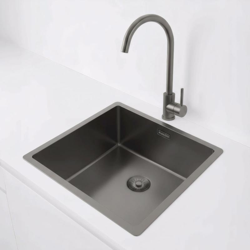 Pure.Sink Exclusivo Gun metal umivalnik 40x40 cm 10mm radij podgradnja, ravna gradnja in nadgradnja PEX4040-61