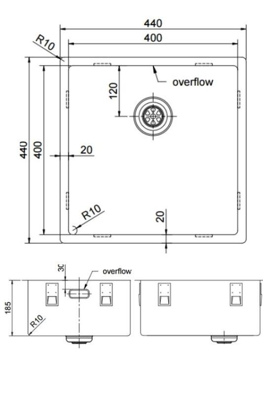 Pure.Sink Exclusivo Bakreno pomivalno korito 40x40 cm 10mm radij podgradnja, ravna gradnja in nadgradnja PEX4040-62