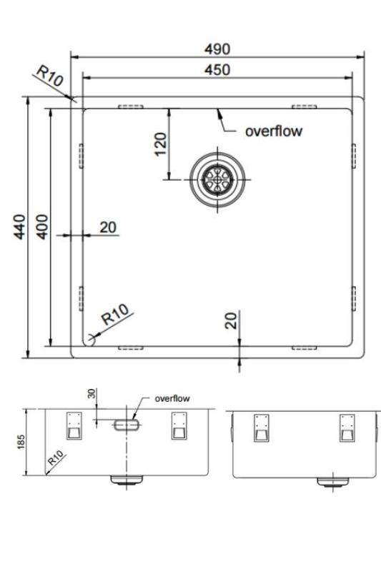 Pure.Sink Exclusivo RVS umivalnik 45x40 cm 10mm radij podgradnja, ravna gradnja in nadgradnja PEX4540-02