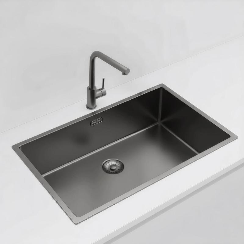 Pure.Sink Exclusivo veliko Gun metal pomivalno korito 70x40 cm 10mm polmer podgradnje, vgradnje in nadgradnje PEX7040-61
