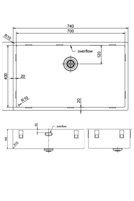 Pure.Sink Exclusivo veliko Gun metal pomivalno korito 70x40 cm 10mm polmer podgradnje, vgradnje in nadgradnje PEX7040-61