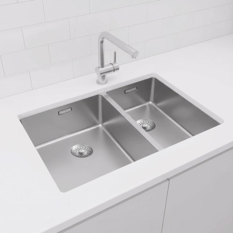 Pure.Sink Exclusivo RVS 1,5 spoelbak in pol in 34+18 cm 10mm radij PEX341840-02