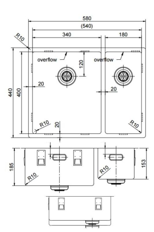 Pure.Sink Exclusivo Bakrena 1,5 en in pol umivalnik 34+18 cm 10mm polmer PEX341840-62