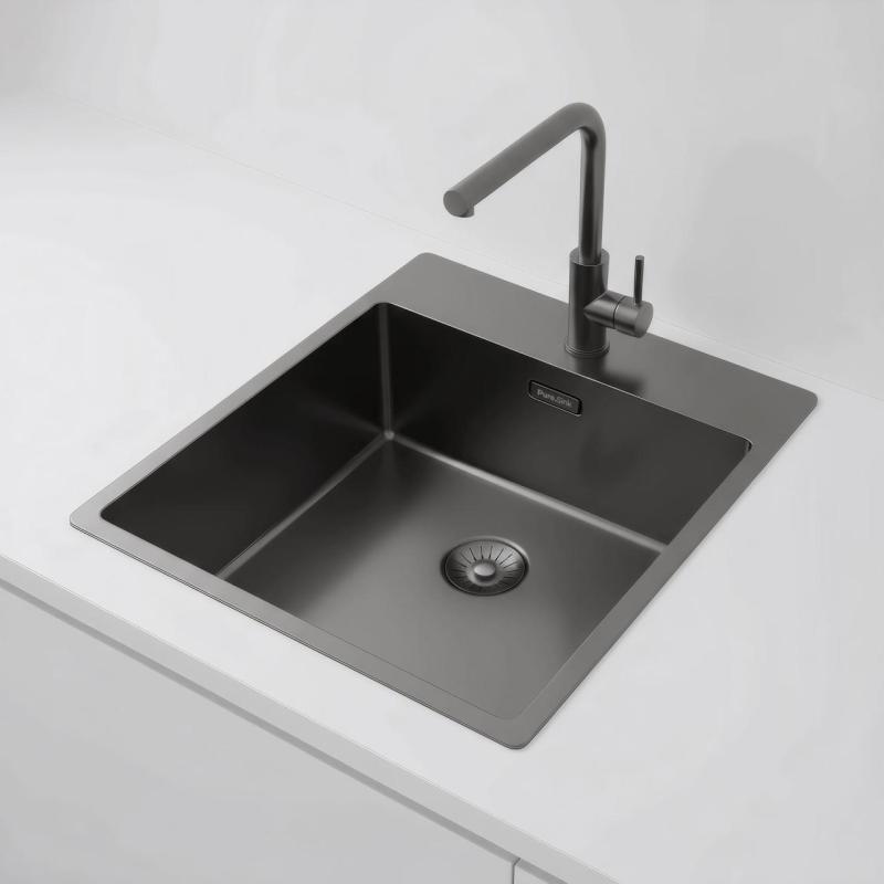 Pure.Sink Exclusivo Gun Metal umivalnik 44x52 cm Tapwing z luknjo za pipe 10mm radius PEX4040T-61