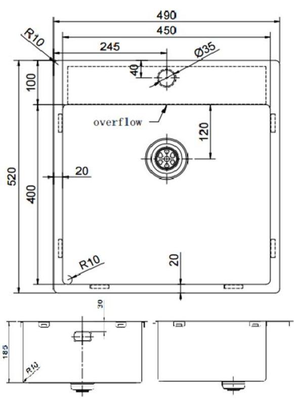 Pure.Sink Exclusivo Zlato umivalnik 49x52 cm Tapwing z luknjo za pipo 10mm radius PEX4540T-60