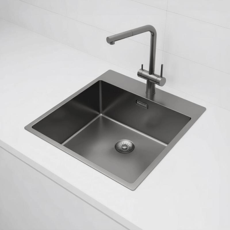 Pure.Sink Exclusivo Gun Metal umivalnik 49x52 cm Tapwing z luknjo za pipo 10mm radius PEX4540T-61