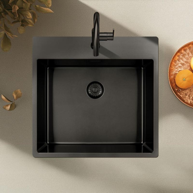 Pure.Sink Exclusivo Gun Metal pomivalno korito 54x52 cm Tapwing z odprtino za pipo 10mm polmer PEX5040T-61