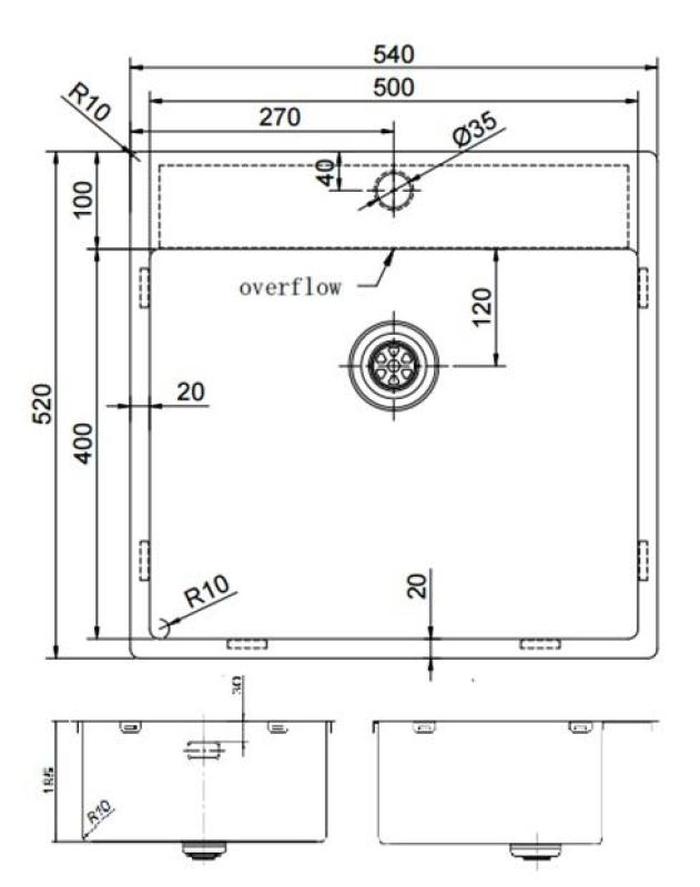 Pure.Sink Exclusivo Gun Metal pomivalno korito 54x52 cm Tapwing z odprtino za pipo 10mm polmer PEX5040T-61